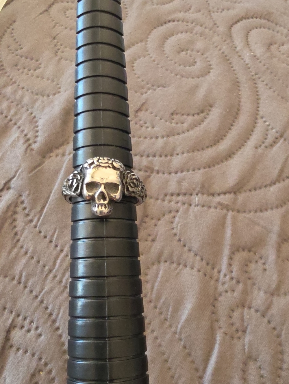 Stainless Steel Skull and Rose Statement Ring